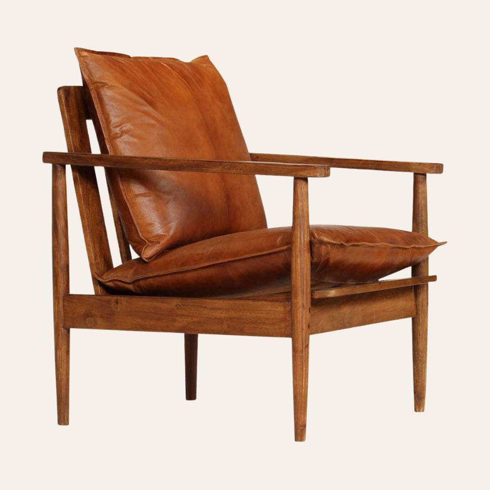 Le Cuir — Fauteuil en cuir véritable et bois d'acacia