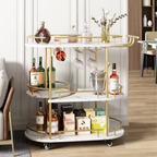Le Chariot — Desserte bar dorée à 3 niveaux avec porte-verres