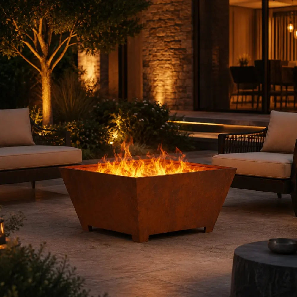 Le Foyer — Brasero carré en acier corten 