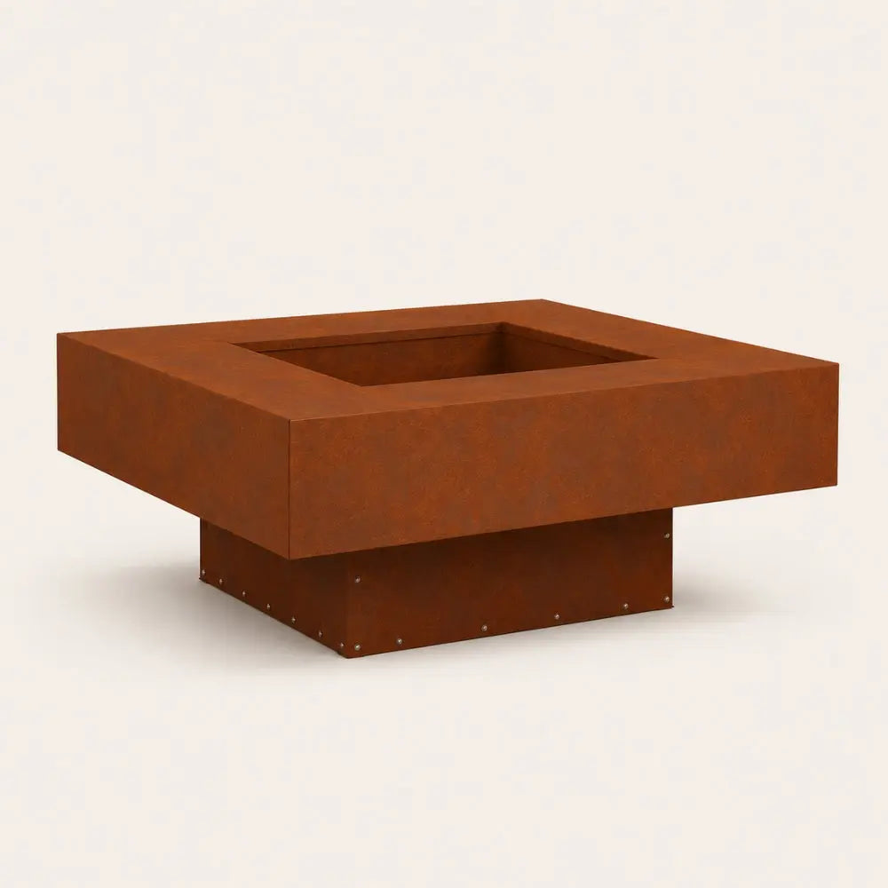 L'Épure — Brasero à plateforme en acier corten 