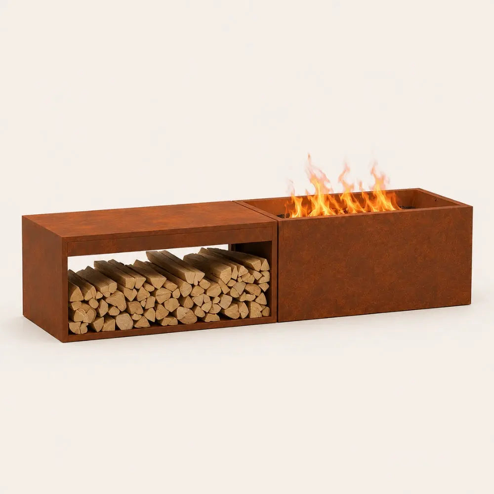 Le Linéaire — Brasero rectangulaire en acier corten 