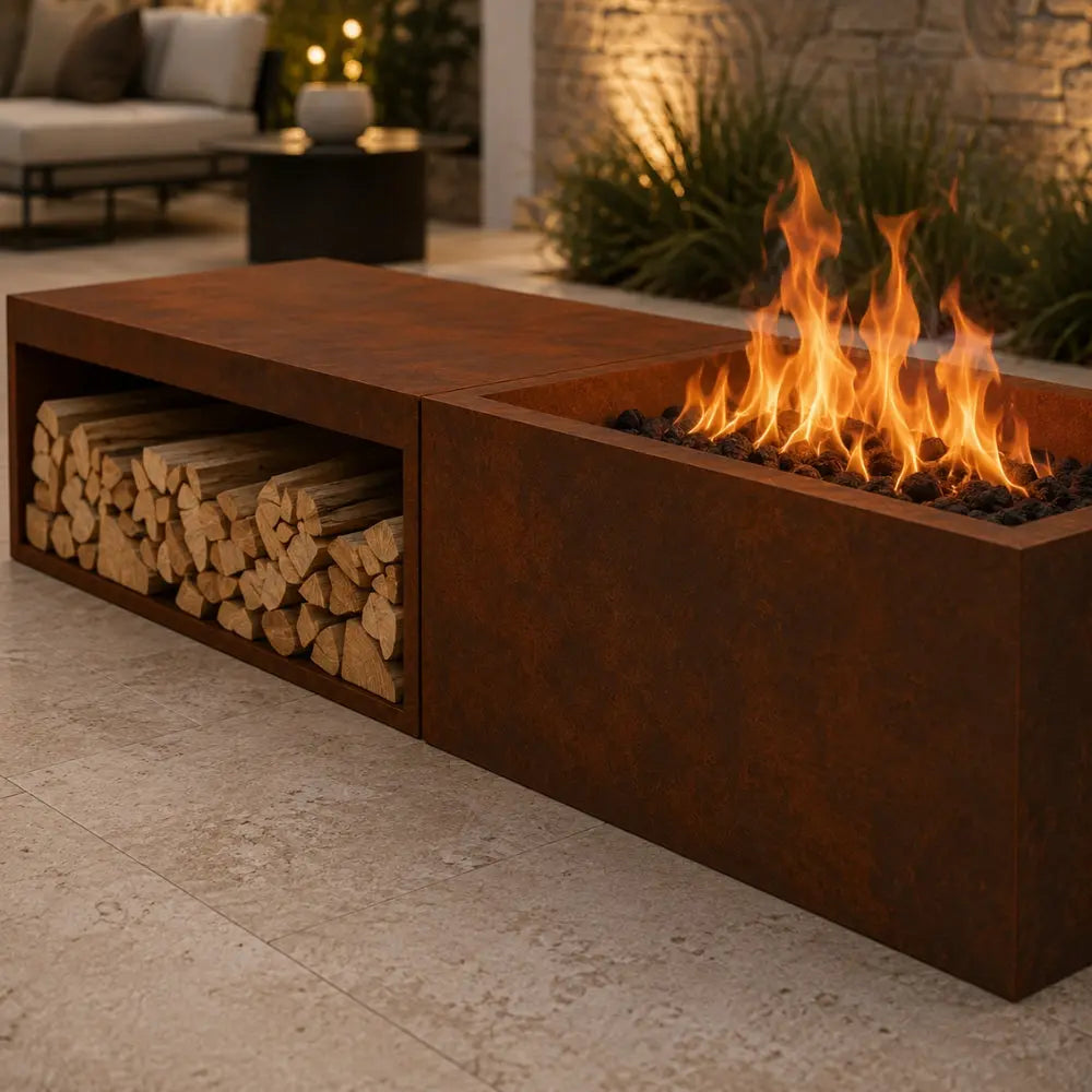 Le Linéaire — Brasero rectangulaire en acier corten 