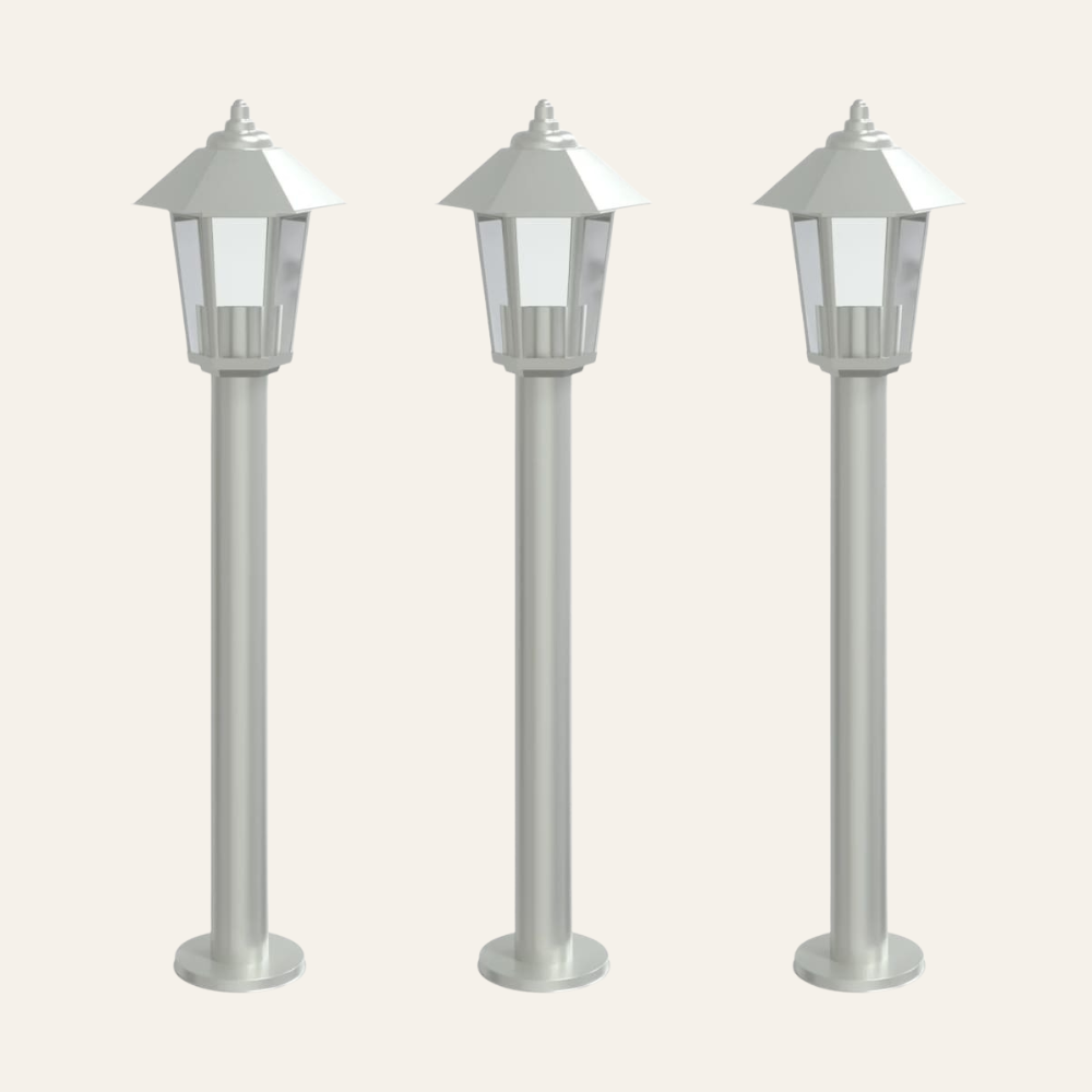 L'Allée — Ensemble de 3 lampadaires extérieurs en acier inoxydable
