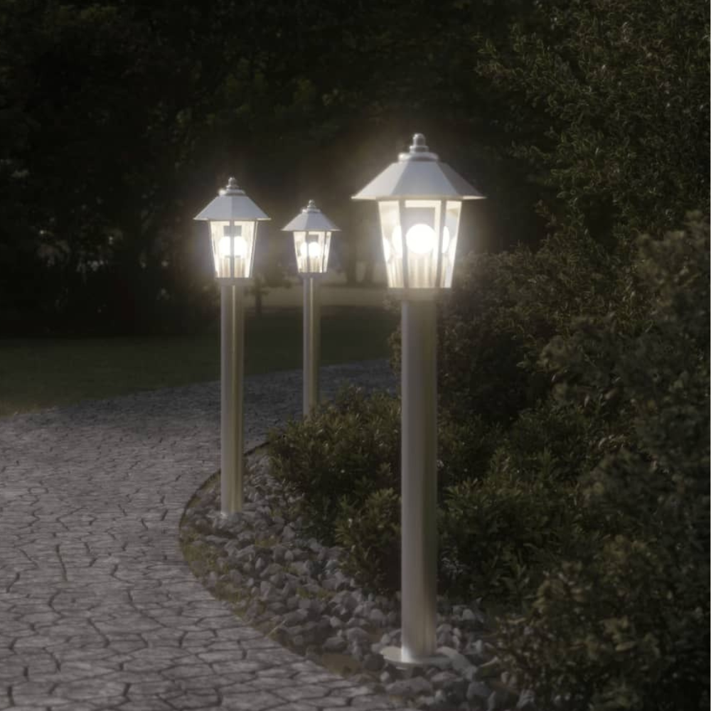 L'Allée — Ensemble de 3 lampadaires extérieurs en acier inoxydable